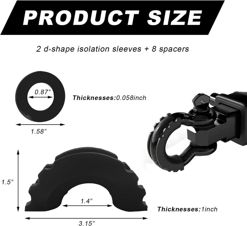 Wevdn D Ring Shackle Isolators Washers Kit, Rubber Shackle Isolators with Washers Fits Standard 3/4" Shackles, Soft Shackle Isolators Protect Shackle & Bumper Reduce Rattling (Black) - Image 2
